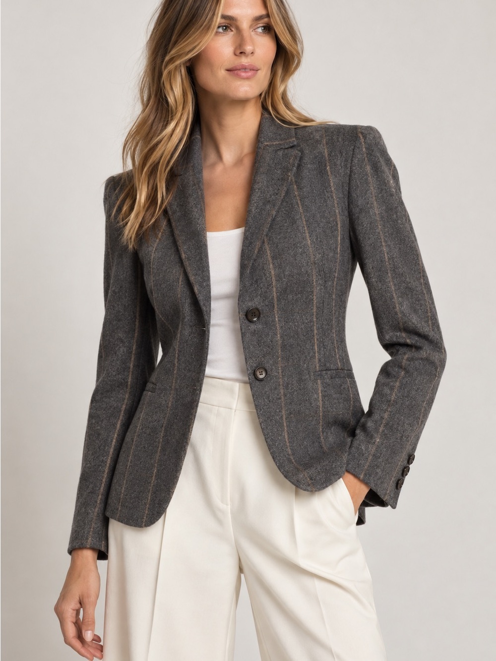 Gucci Wool Angora Pinstripe Blazer Interlocking G Gray Women’s 4 IT 40 🟫